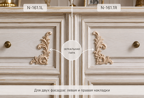 Деревянные накладки N‑161.1L и N‑161.1R для двух фасадов: зеркальная пара или две одинаковые детали