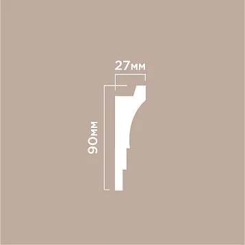 Карниз потолочный полистирол HI WOOD A90V2 белый высотой 90 мм и шириной 27 мм от южнокорейского производителя для высоких потолков