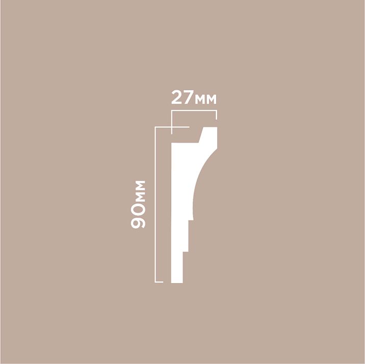 Карниз A90V2 ПОЛИСТИРОЛ HI WOOD 90мм х 27мм х 2,0м чертеж