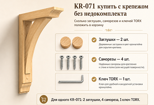 KR-071 купить с крепежом без недокомплекта: сколько заглушек, саморезов и ключей TORX положить в корзину