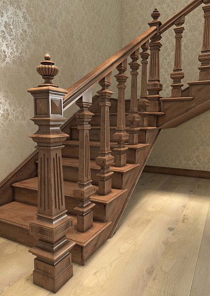 Лестница с деревянными столбами