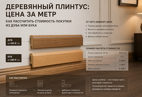 Деревянный плинтус: цена за метр — как рассчитать стоимость покупки из дуба или бука