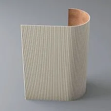 Реечная панель из МДФ грунтованная PAN-002 на сером фоне, гибкая стеновая панель с вертикальным рельефом