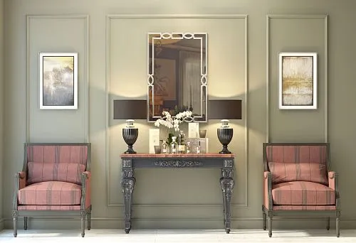 Журнальный столик из натурального дерева с резьбой в классическом интерьере