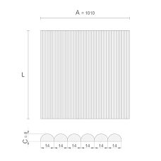 реечная панель pan-001 чертеж панели с вертикальными рейками размеры a c l