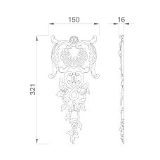 Измерения и форма лепного декора NPU.VRS-005 на техническом чертеже