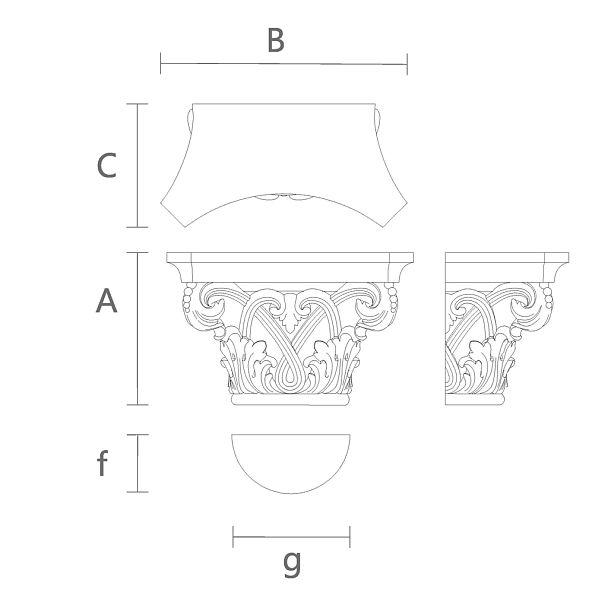 Декоративная Капитель KL-056 в Мебельном Дизайне чертеж