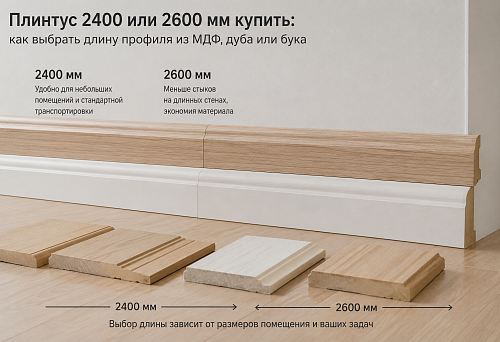 Плинтус 2400 или 2600 мм купить: как выбрать длину профиля из МДФ, дуба или бука