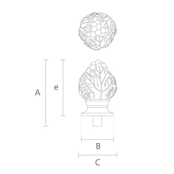 Навершие на столб L-082 для декора лестницы из дерева в виде виноградной ветви чертеж