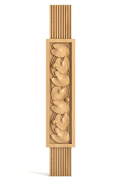 Деревянная балясина L-092 1 смотрится особенно интересно, благодаря резному декору в виде стилизованных листьев кувшинок