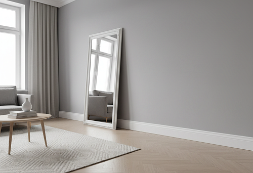 Современная гостиная с белым плинтусом МДФ, подчёркивающим интерьер