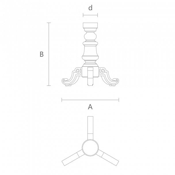 Схема резного подстолья STL-007 из массива дерева с тремя ножками
