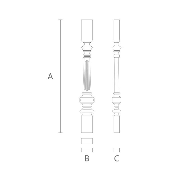 Балясина для лестницы L-079 из дерева из дуба или бука чертеж