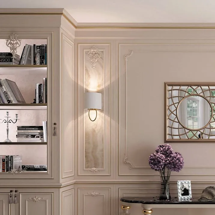 Декоративный элемент MLD-2-1.1 в декоративной отделке панели и молдингов, интерьерное применение