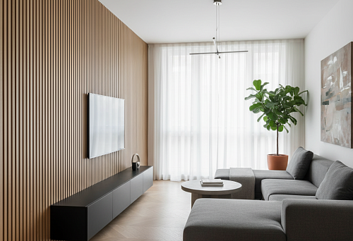 Деревянные рейки для декора стен в современном интерьере