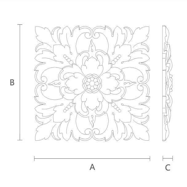 Рельефная накладка из дерева с цветочным мотивом для украшения поверхностей чертеж