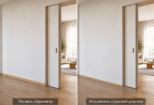 Раздвижная дверь уже уходит в пенал: стоит ли купить деревянный плинтус PLT-005 120×16 мм на весь периметр или исключить скрытый участок из заказа