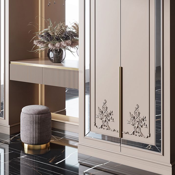 Интерьер с отделкой мебели резным погонажем K-097