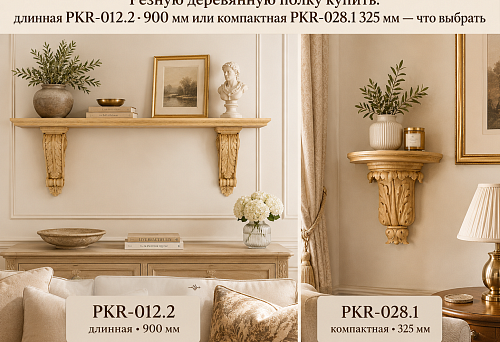 Резную деревянную полку купить: длинная PKR-012.2 900 мм или компактная PKR-028.1 325 мм — что выбрать