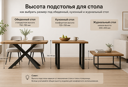 Высота подстолья для стола: как выбрать размер под обеденный, кухонный и журнальный стол