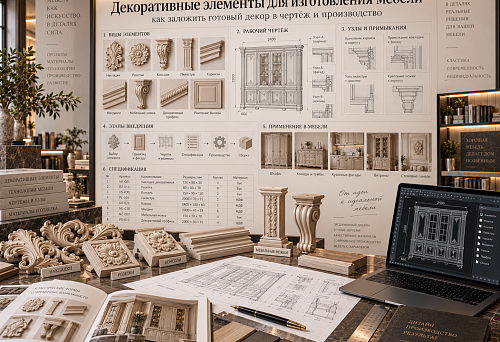 Декоративные элементы для изготовления мебели: как заложить готовый декор в чертёж и производство