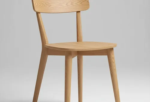 Деревянный стул с прямыми ножками из светлого массива, демонстрация конструкции и формы ножек для мебели.