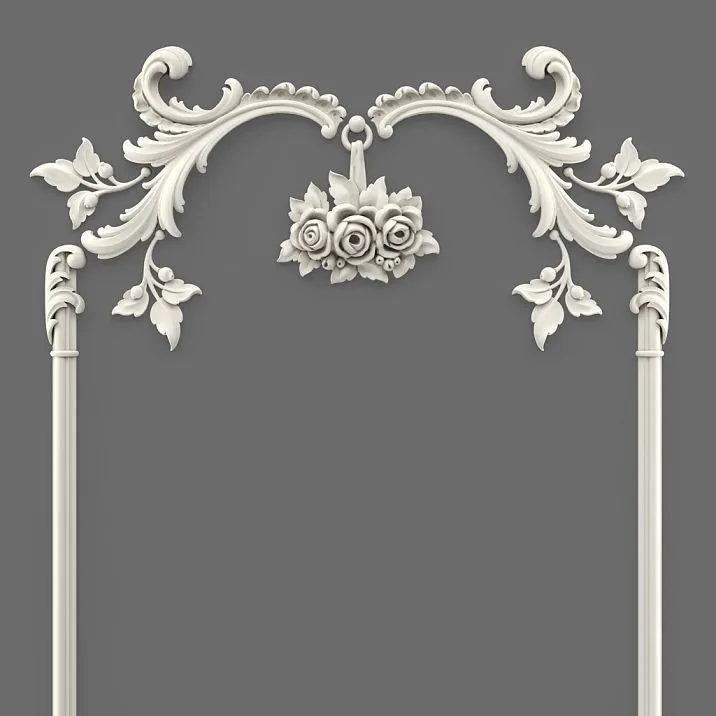 Верхняя часть панели CPU-8-1 — дуговой листовой орнамент и центральная композиция с розами