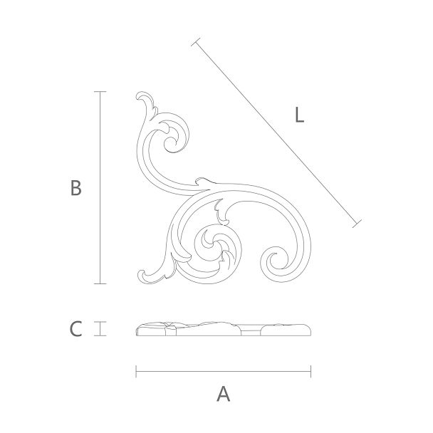 Резная накладка N-285L деревянная в винтажном стиле чертеж