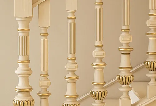 Классические деревянные лестничные ограждения с точёными балясинами и поручнем