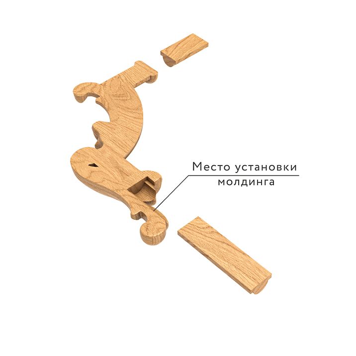 Резная накладка из массива дерева MLD-1U-2R, схема крепления молдинга к накладке 