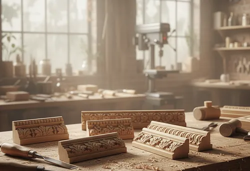 Резные деревянные молдинги для мебели на рабочем столе мастера