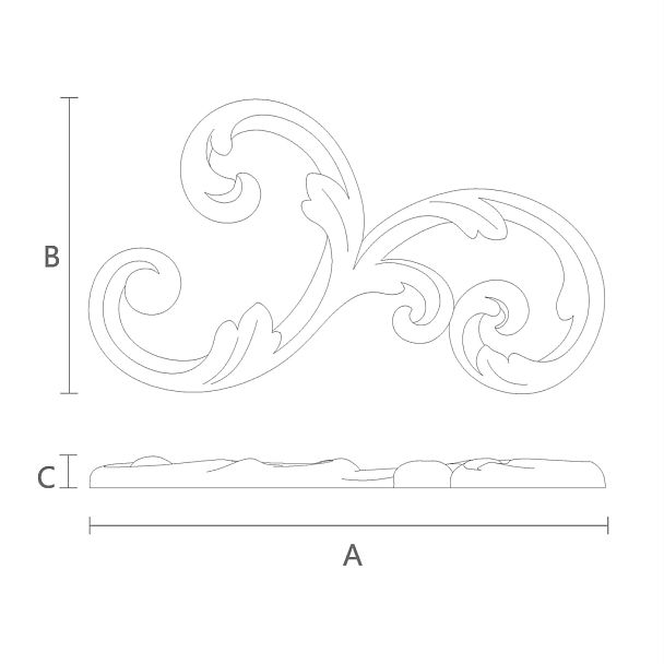 Резная накладка N-297R деревянная чертеж