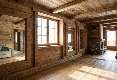 Деревянный дом от пола до потолка: плинтусы, зеркала, вагонка в едином массиве