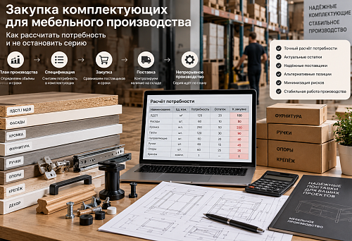 Закупка комплектующих для мебельного производства: как рассчитать потребность и не остановить серию