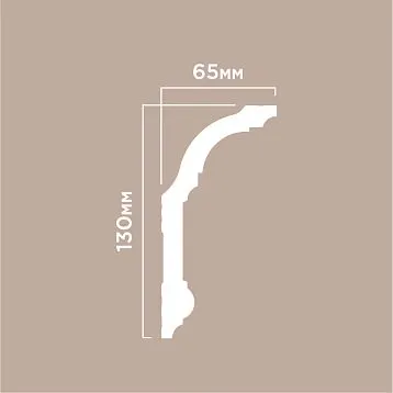 Карниз потолочный полистирол HI WOOD A130/L2101 белый высотой 130 мм и шириной 65 мм для потолков от 3,3 метра