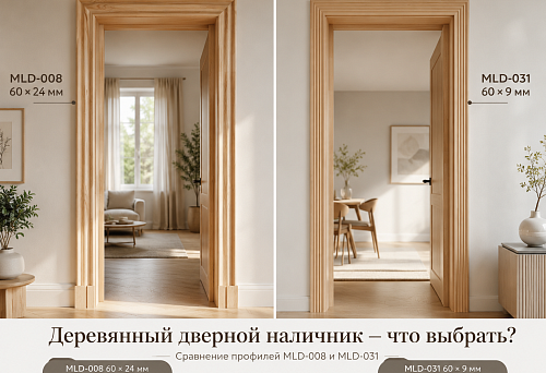 Деревянный дверной наличник купить: объёмный MLD-008 60 × 24 мм или каннелированный MLD-031 60 × 9 мм — что выбрать