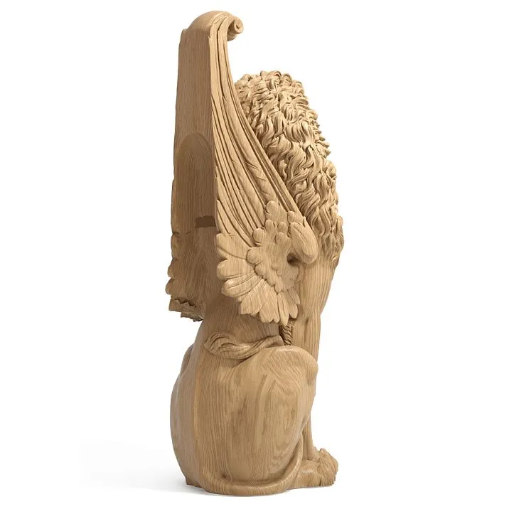 Парадный деревянный столб для лестницы из массива лев вид сзади