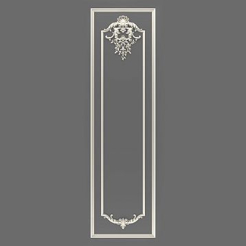 Комплект лепного декора CPU-5-2: высокая вертикальная рамка с верхним барочным орнаментом и нижним декоративным элементом, классическая панель под покраску