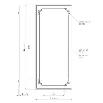 Комплект лепного декора CPU-5-1: высокая вертикальная рамка с классическими угловыми завитками, обрамление под панель на стене