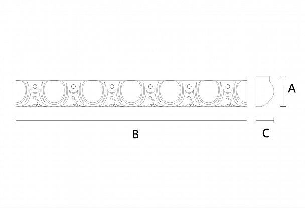 Резной погонаж K-079 — это ранняя ионика с добавлением растительного орнамента  Одна из самых популярных моделей для проектов кухонь, дверей, лестниц
