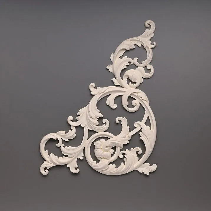 Полиуретановая резная накладка NPU-440R, изысканный орнамент с цветочными мотивами. Асимметричный дизайн для эффектных интерьеров, устойчив к влаге и деформациям