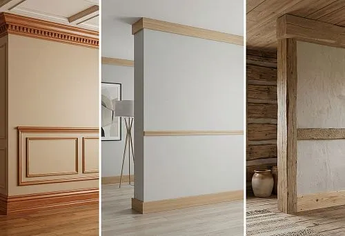 Карниз из дерева, плинтус и молдинги: как подобрать погонаж в одном стиле