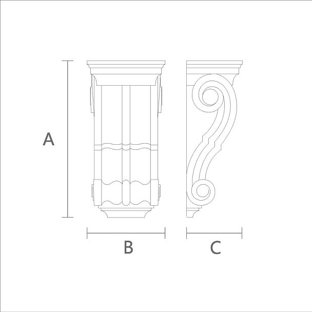 Декоративный кронштейн из массива для полки KR-006 чертеж