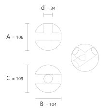 Чертеж геометрической фигуры KN-016 с указанием основных размеров A, B, C и диаметра d