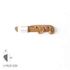 Резной наконечник N-437.1R к молдингу MLD-004 из бука или дуба, 74 × 26 × 12 мм