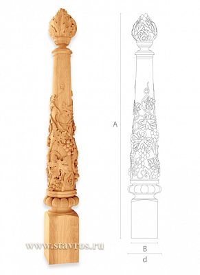 Столб резной деревянный L-061 «виноградная лоза» — изысканный и великолепный декор для лестниц загородных домов, погребов или стилизованных ресторанов  Зачастую используется в церковном направлении