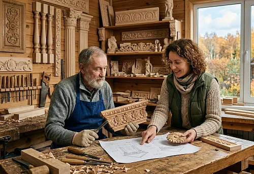 Резьба по дереву на заказ в Московской области: как заказать резные элементы для дома, фасада и интерьера