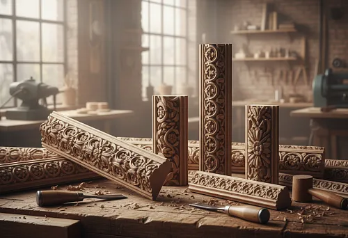 Декоративные элементы под дерево с орнаментом на рабочем столе