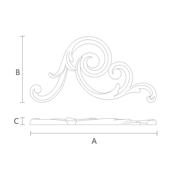 Резная накладка N-286R деревянная чертеж