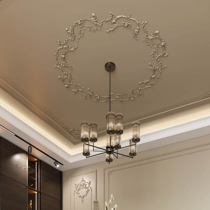 Центральный потолочный декор CPU-P3 вокруг люстры крупным планом